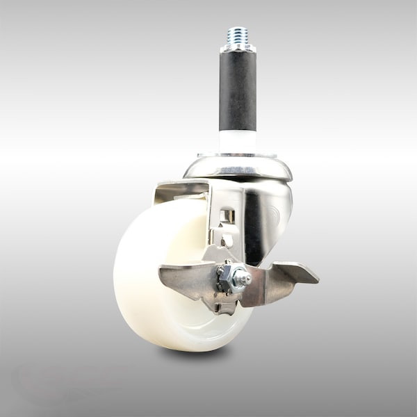 3 Inch 316SS Nylon Wheel Swivel 7/8 Inch Expanding Stem Caster with Brake SCC